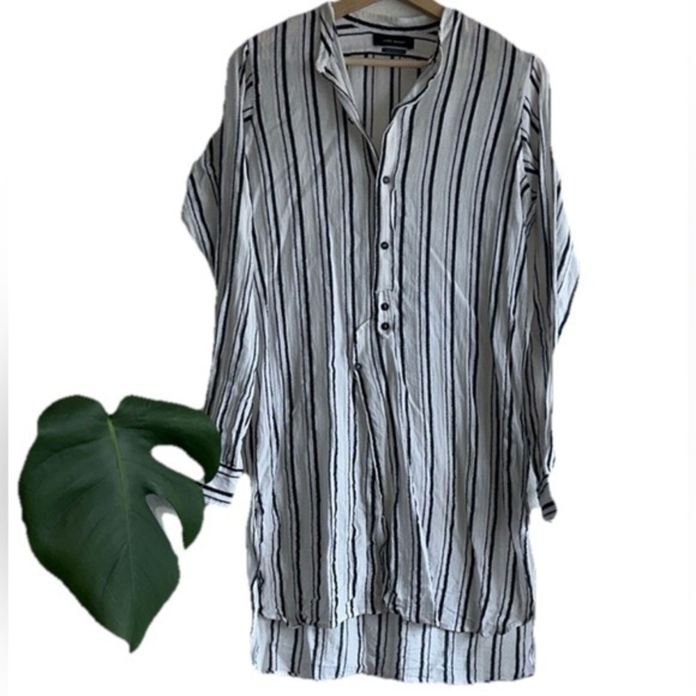 Isabel Marant White Striped Button-Up Shirt Dress Tunic Sz. 2 (34)